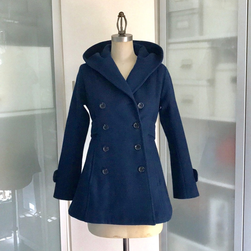 Navy blue In God We Trust wool pea coat Med Small